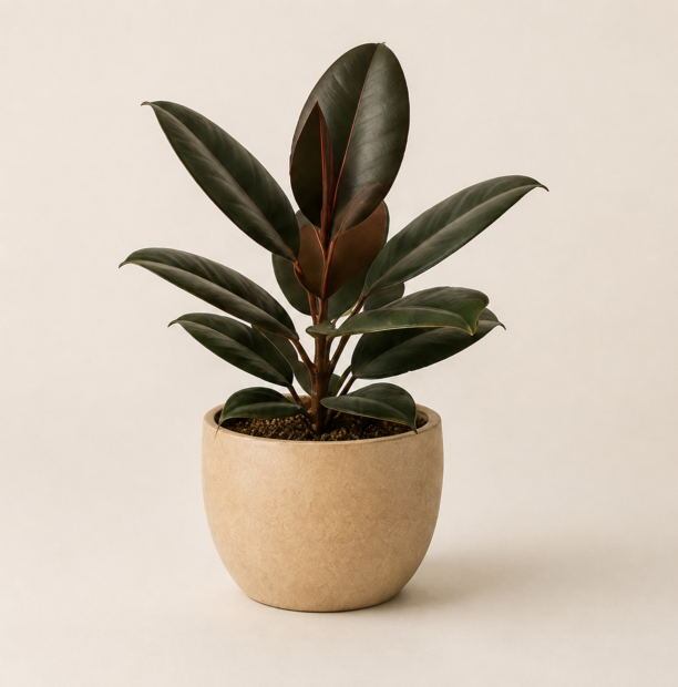 Burgundy rubber plant with dark glossy leaves