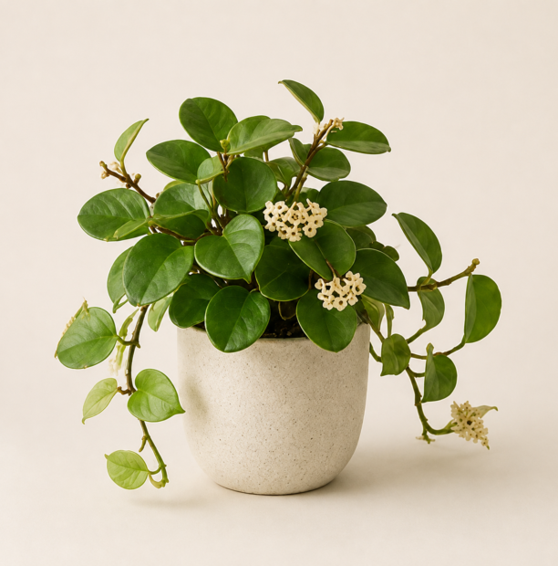 Flowering hoya carnosa in a ceramic pot