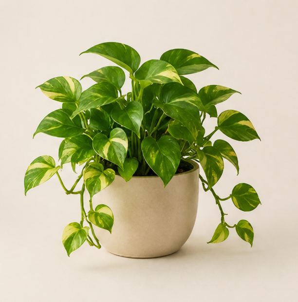 Trailing pothos plant in a ceramic pot