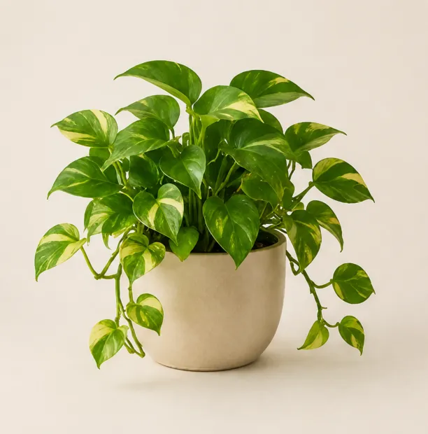 Trailing pothos plant in a ceramic pot